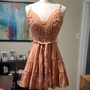 Peach Lace Trimmed Dress